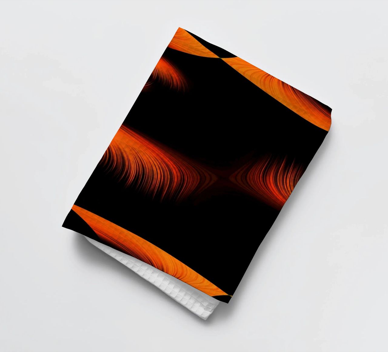 Abstract dynamisch fractal patroon oranje en zwart theedoek van Something for you