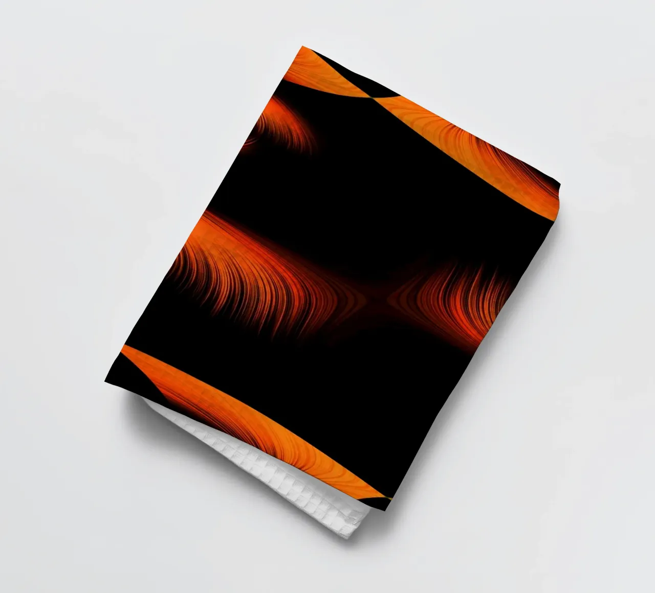 Abstract dynamic fractal pattern orange and black tea towel by Something for you