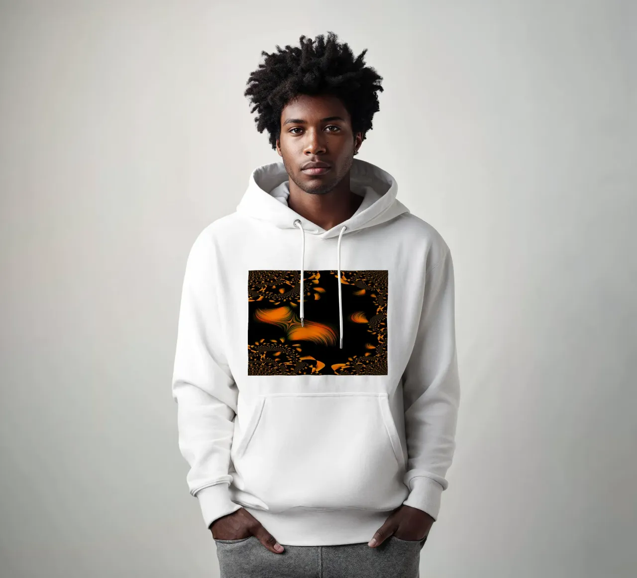Abstract dynamic pattern, fractal movements orange hoodie by Something for you