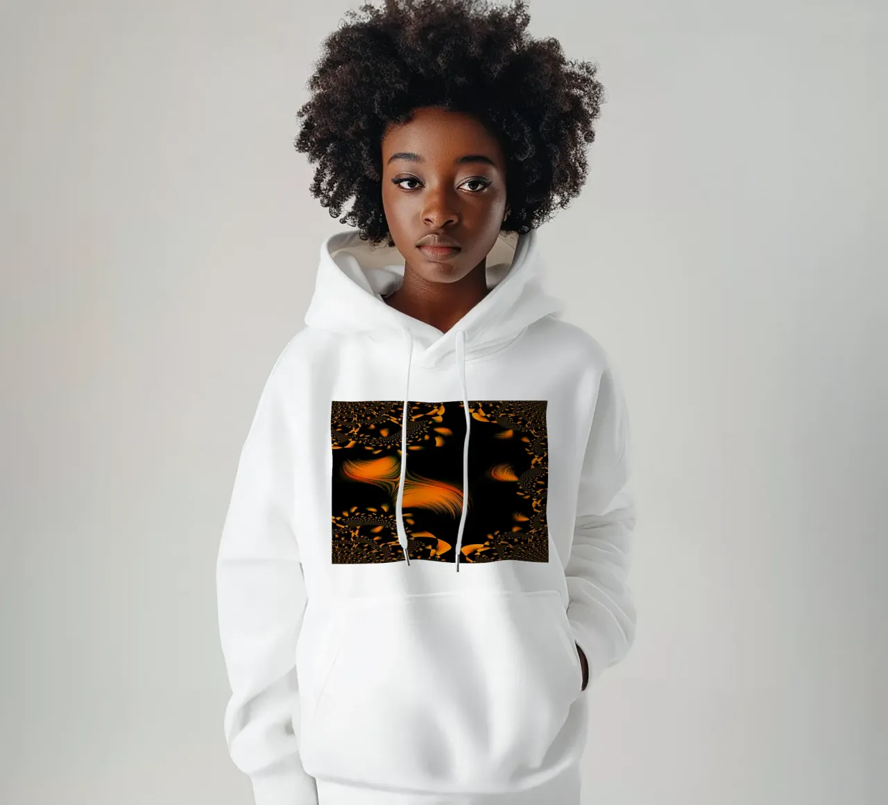 Abstract dynamic pattern, fractal movements orange hoodie by Something for you