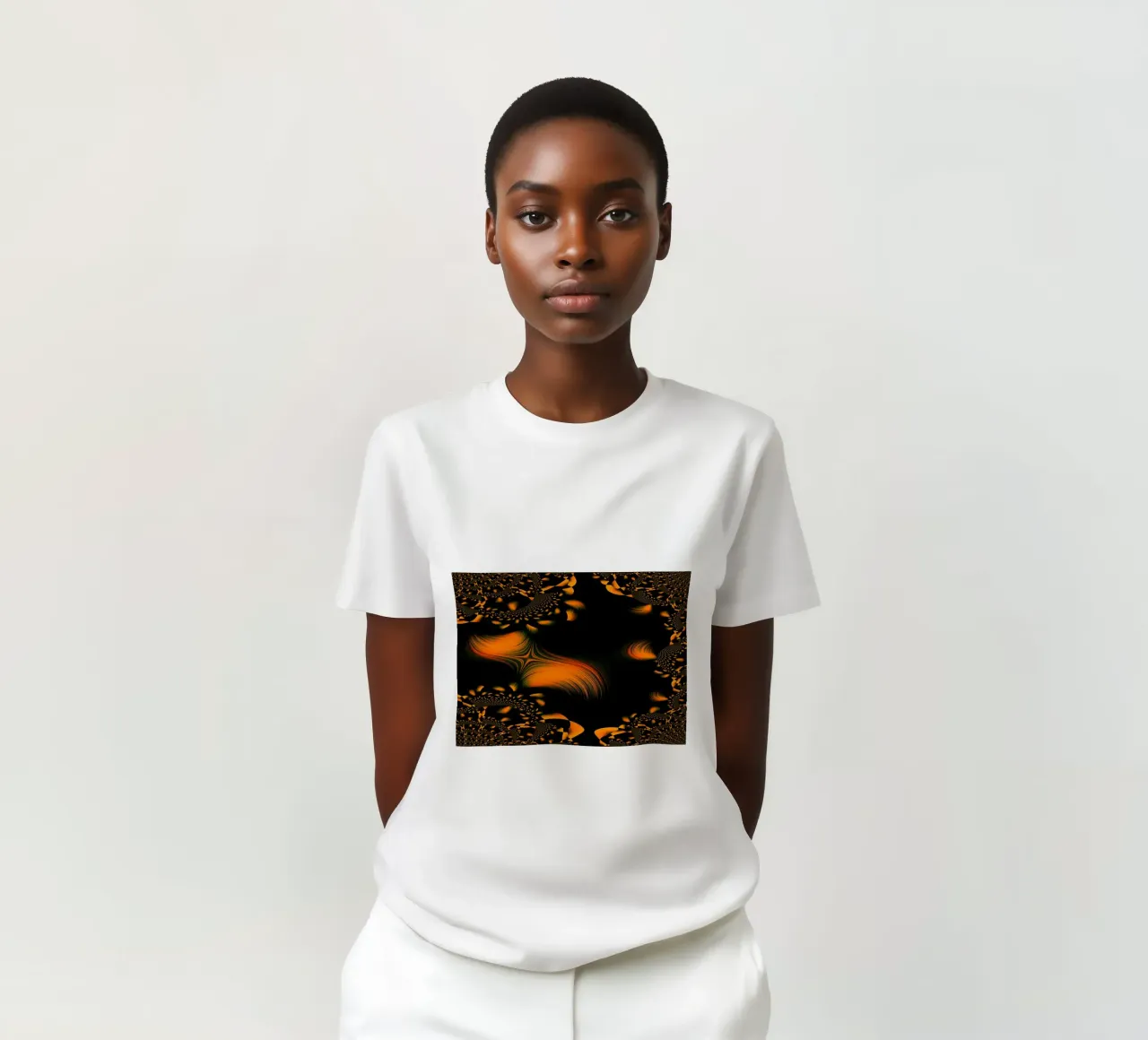 Abstract dynamic pattern, fractal movements orange t-shirt by Something for you