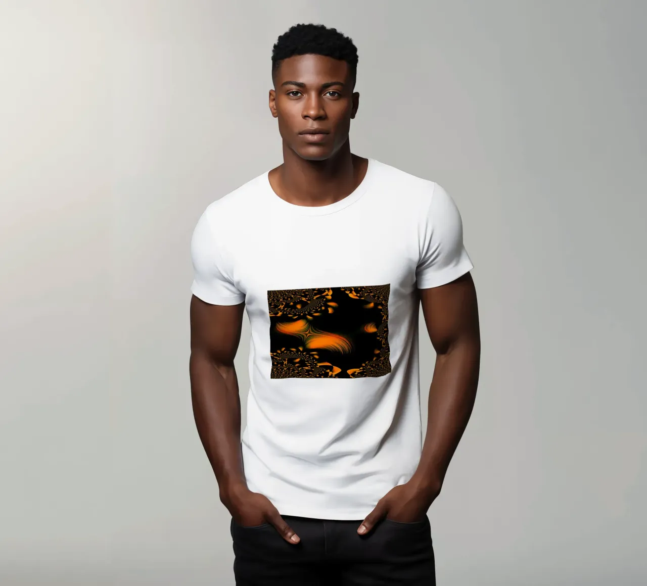 Abstract dynamic pattern, fractal movements orange t-shirt by Something for you