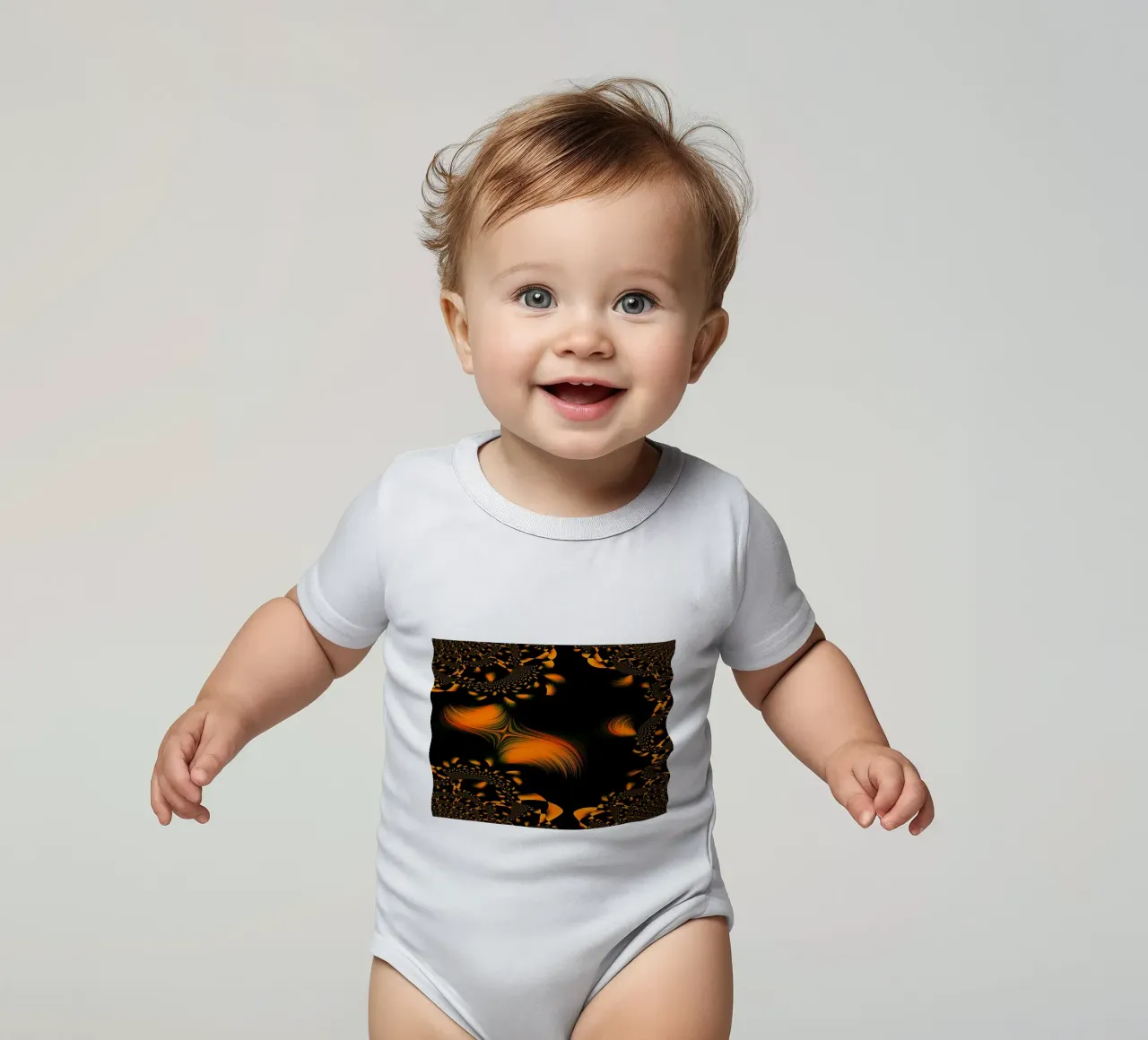 Abstraktes dynamisches Muster, Fraktale Bewegungen Orange Kurzarm Babybody von Something for you