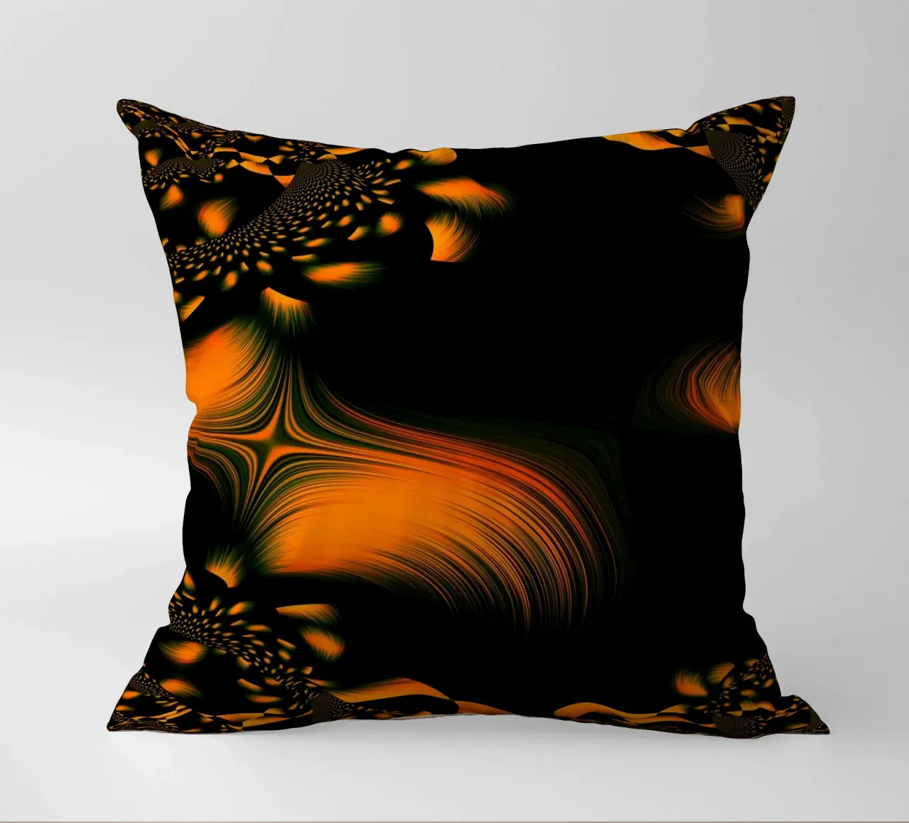 Abstract dynamic pattern, fractal movements orange decorative cushion by Something for you