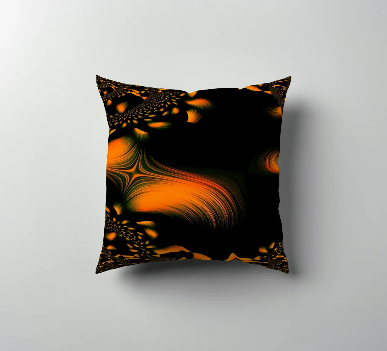 Abstract dynamic pattern, fractal movements orange decorative cushion by Something for you