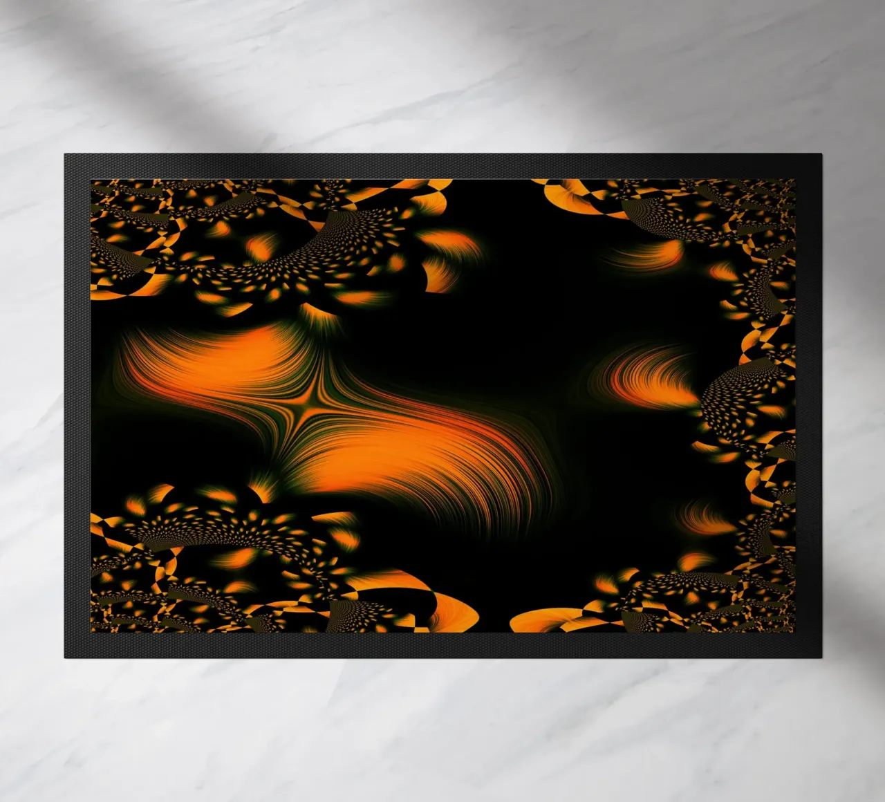 Abstract dynamic pattern, fractal movements orange doormat by Something for you