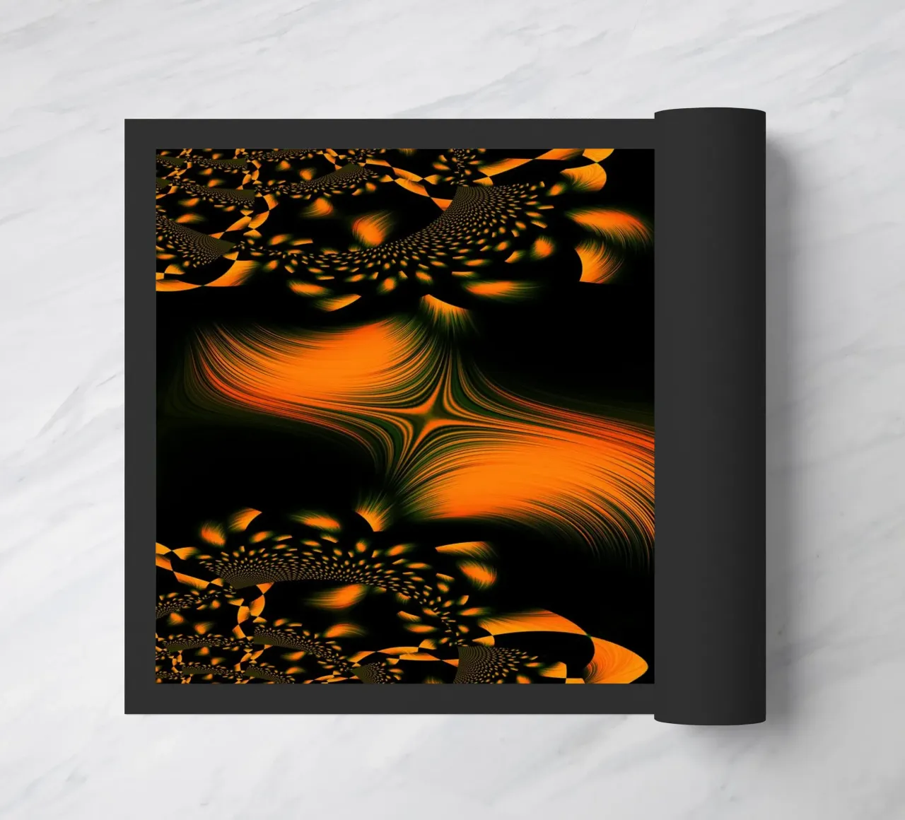 Abstraktes dynamisches Muster, Fraktale Bewegungen Orange Fußmatte von Something for you