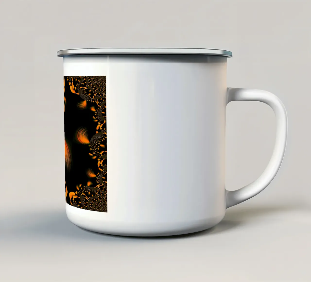 Abstract dynamic pattern, fractal movements orange enamel mug by Something for you