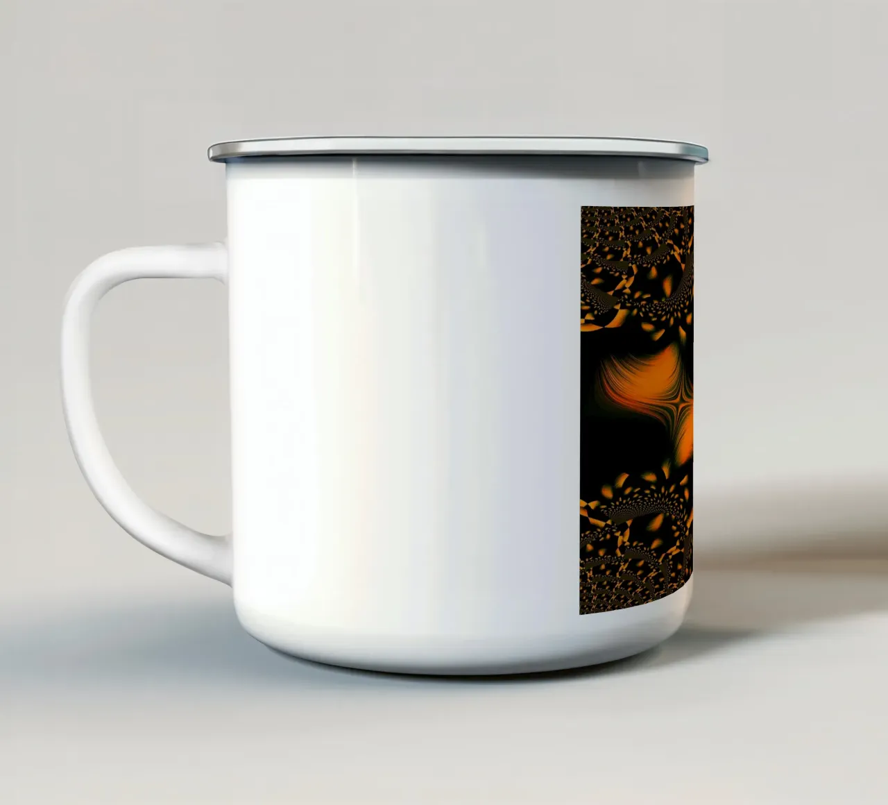 Abstract dynamic pattern, fractal movements orange enamel mug by Something for you