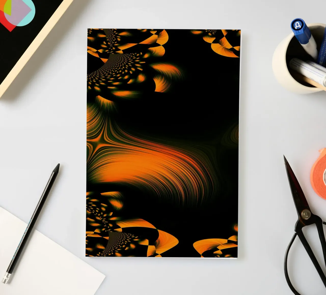Abstract dynamic pattern, fractal movements orange notebook by Something for you