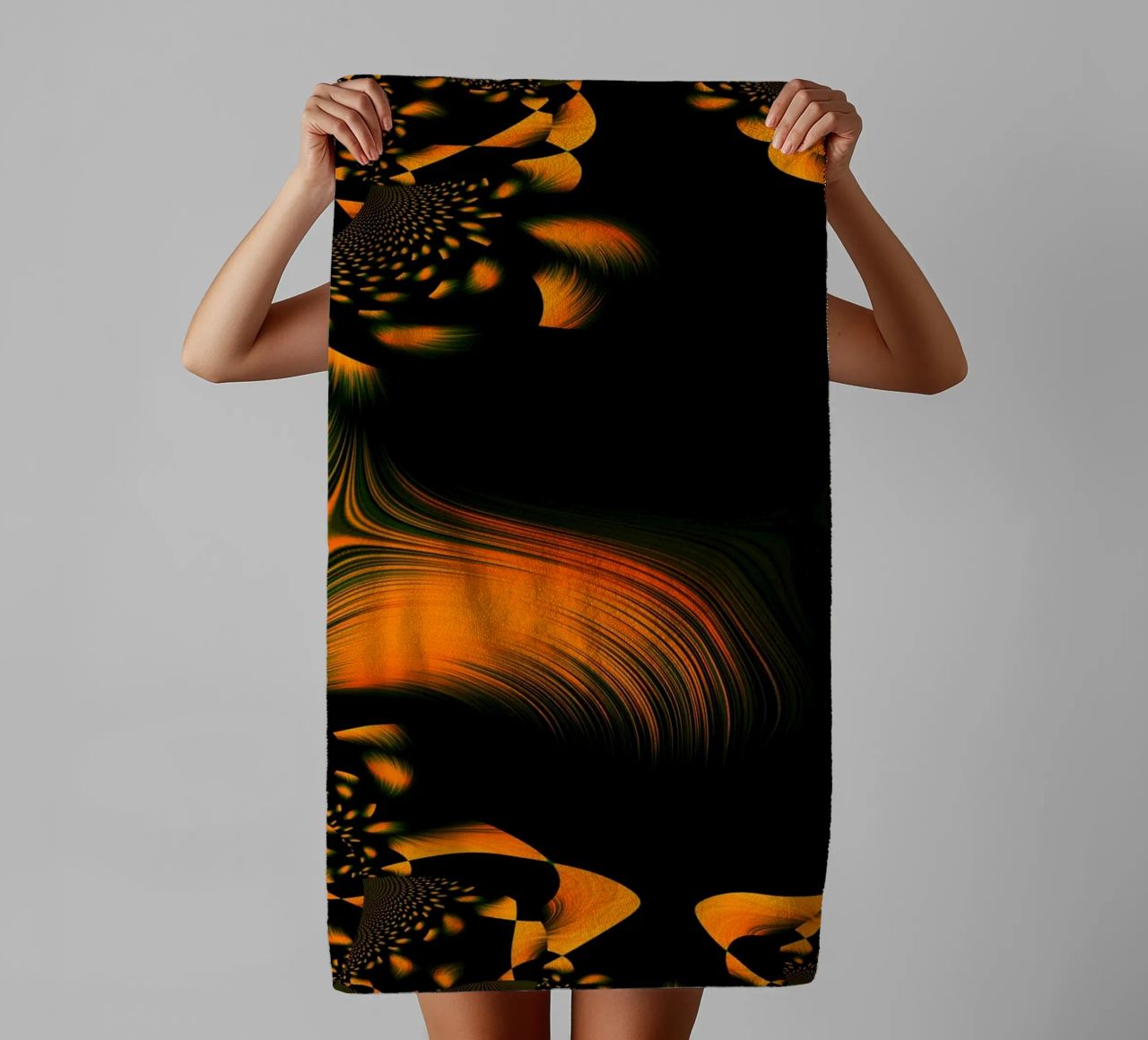 Abstract dynamic pattern, fractal movements orange towel by Something for you