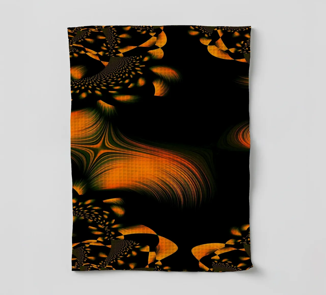 Abstract dynamic pattern, fractal movements orange tea towel by Something for you