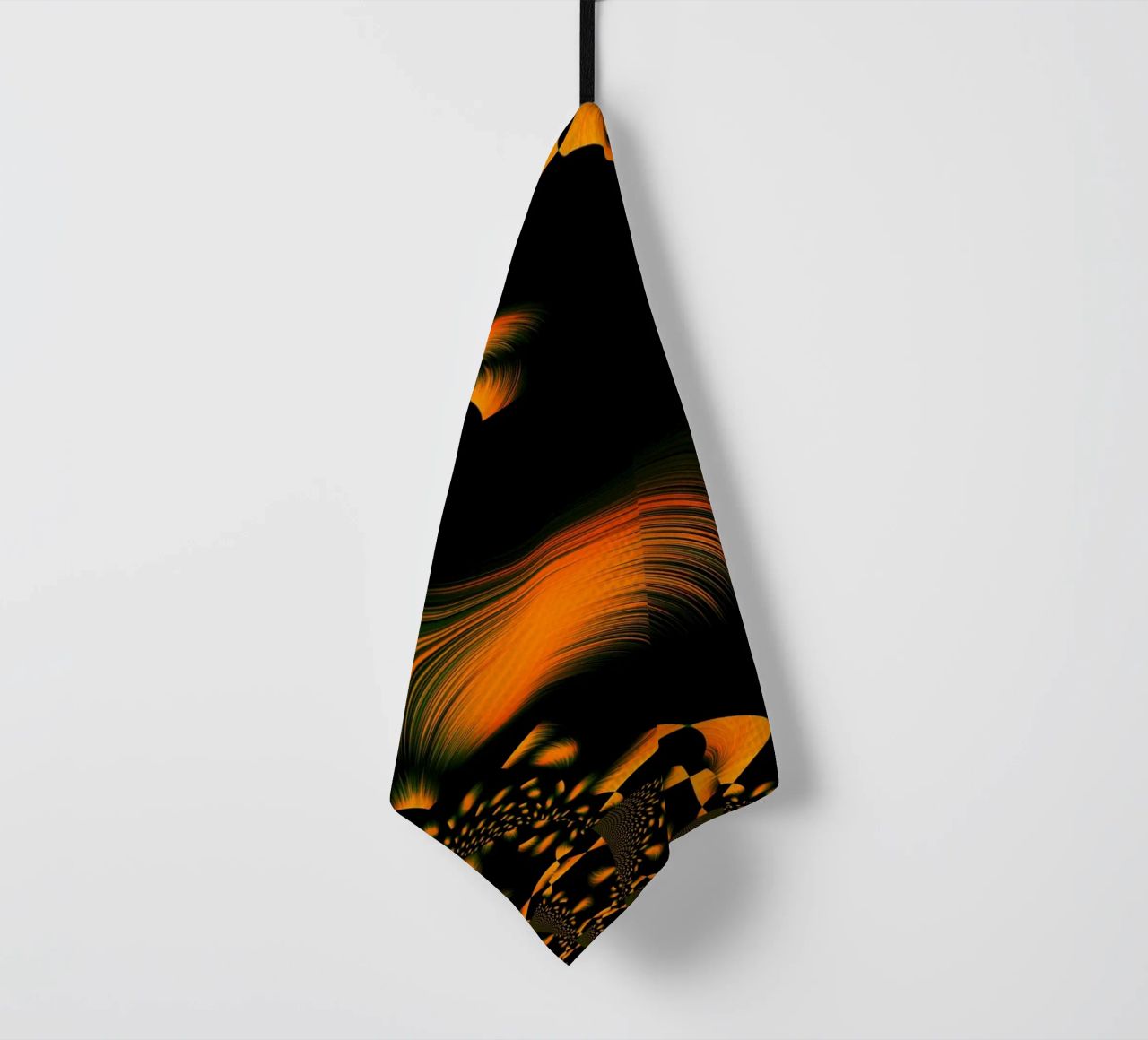 Abstract dynamisch patroon, fractale bewegingen oranje theedoek van Something for you