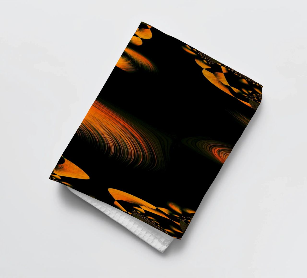 Abstract dynamisch patroon, fractale bewegingen oranje theedoek van Something for you
