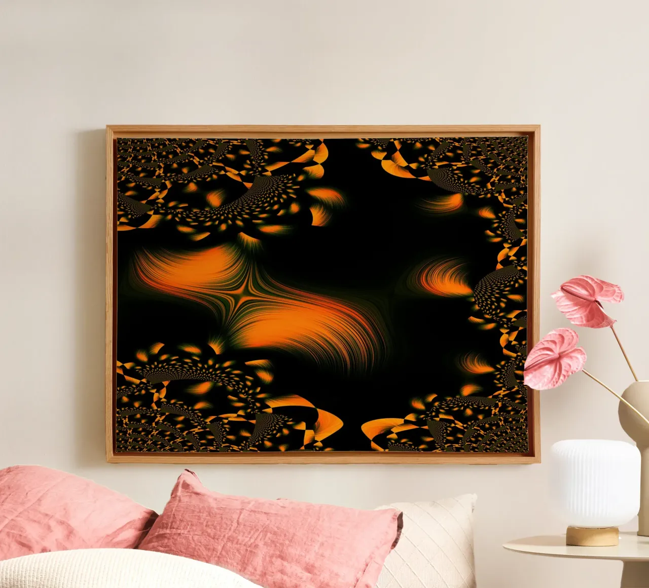 Abstraktes dynamisches Muster, Fraktale Bewegungen Orange Leinwand von Something for you