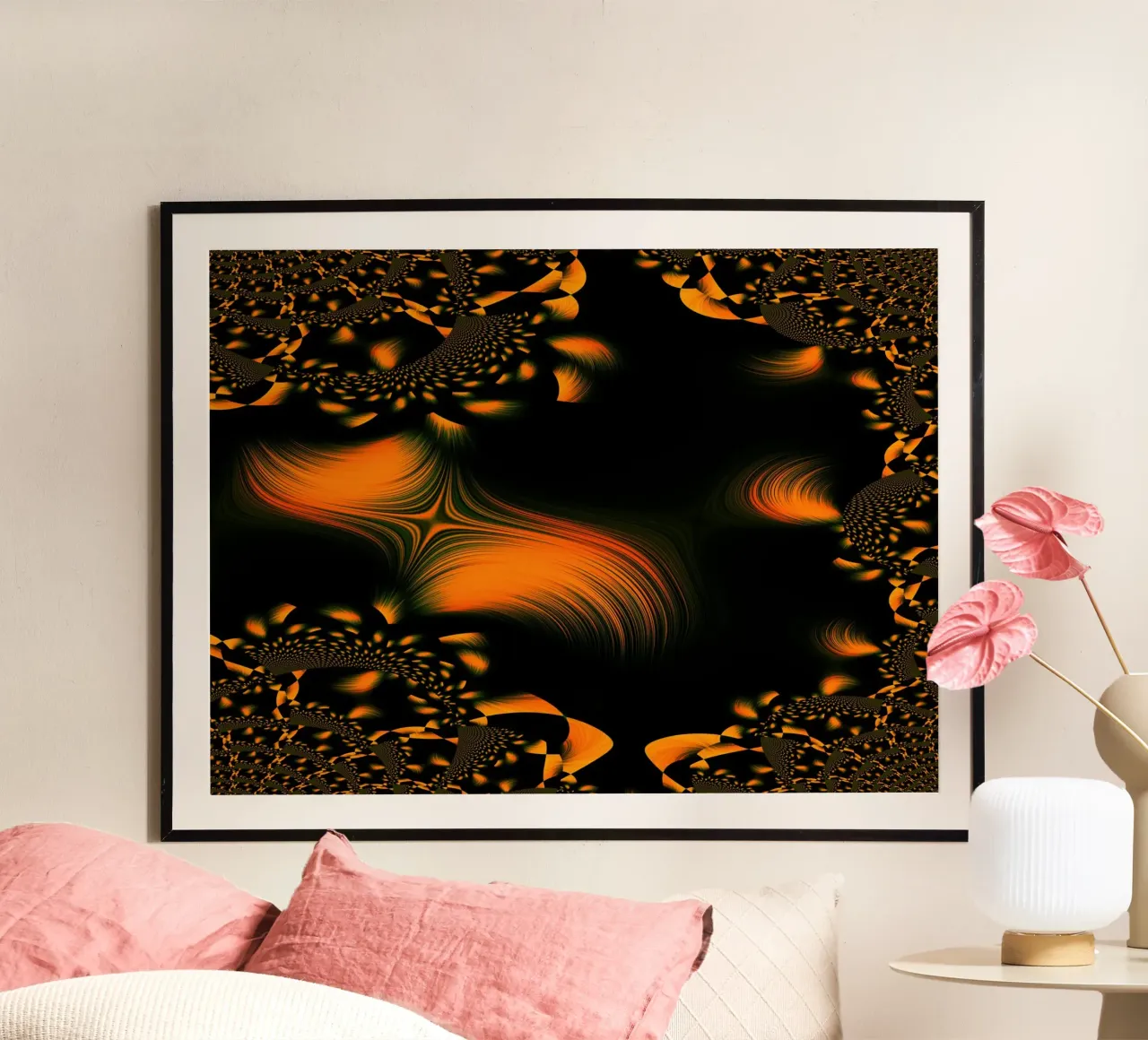 Modello dinamico astratto, movimenti frattali arancioni carta hahnemühle da Something for you