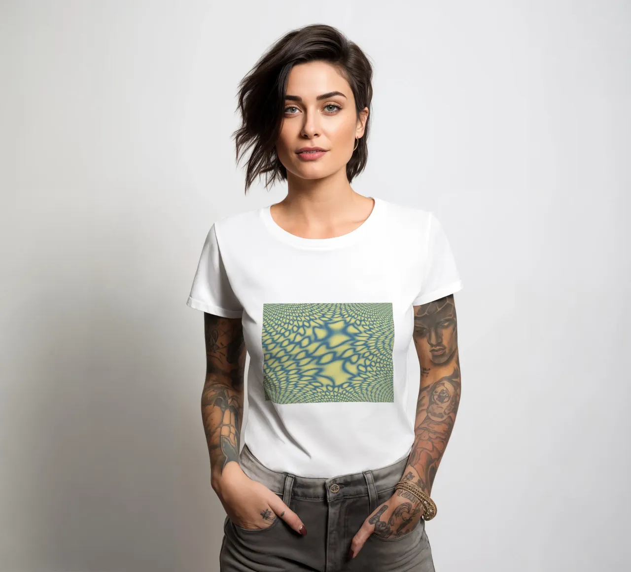 Dynamic circles and fractals in blue women's fitted t-shirt by Something for you