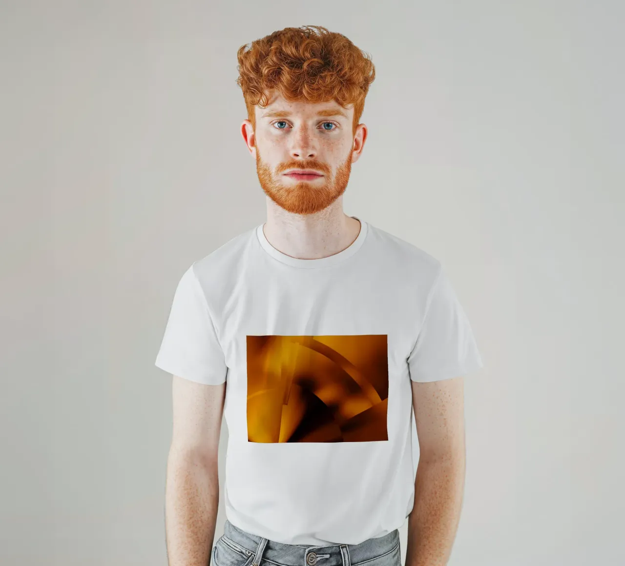 Geometric abstract patterns in orange and yellow t-shirt by Something for you