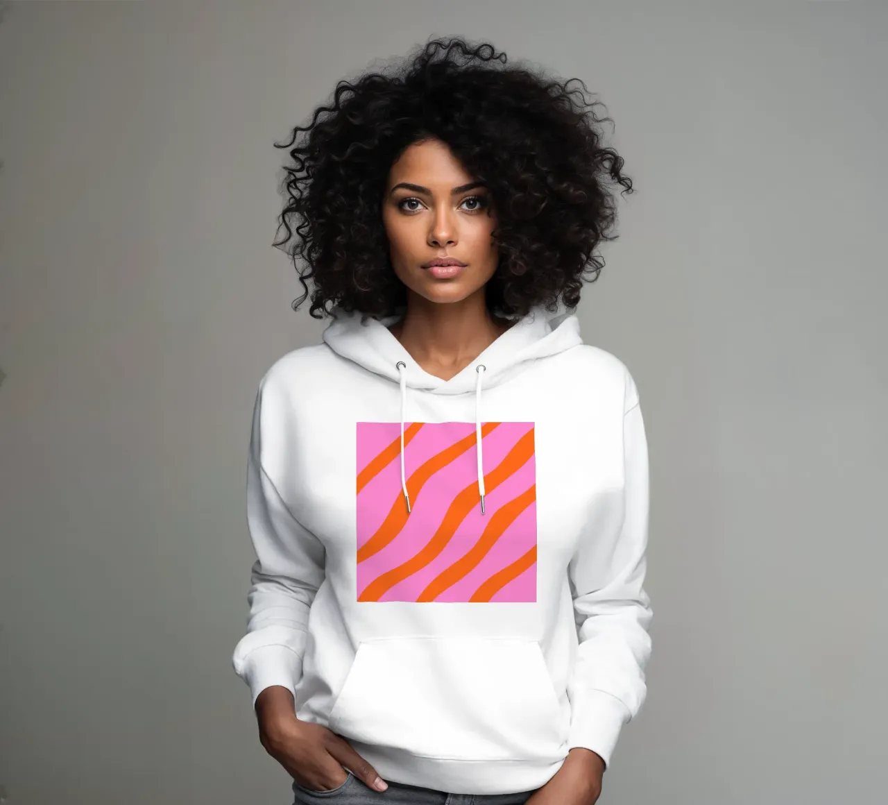 Linee astratte - arancio e rosa felpa con cappuccio da Wackapacka