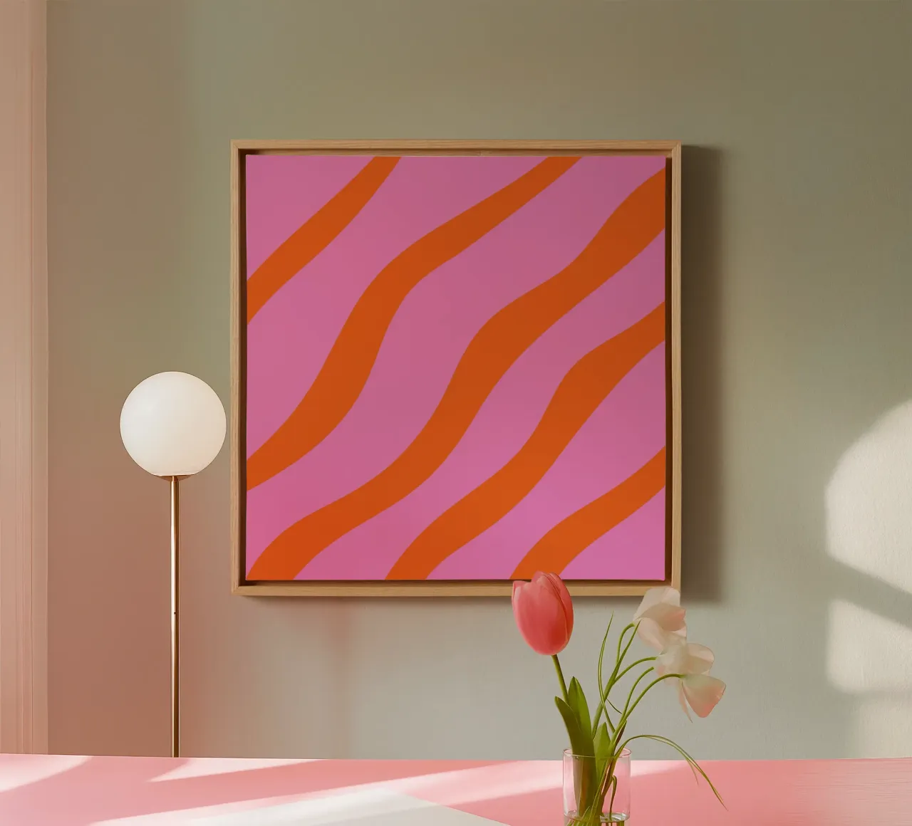 Linee astratte - arancio e rosa tela con Cornice a cassetta da Wackapacka