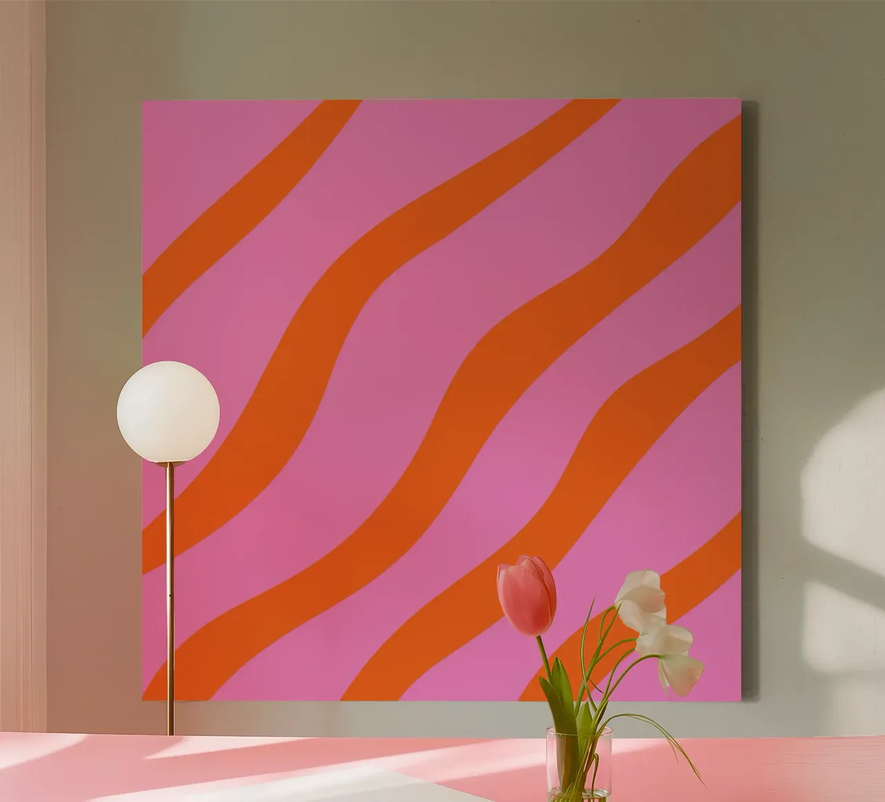 Linee astratte - arancio e rosa tela con Cornice a cassetta da Wackapacka