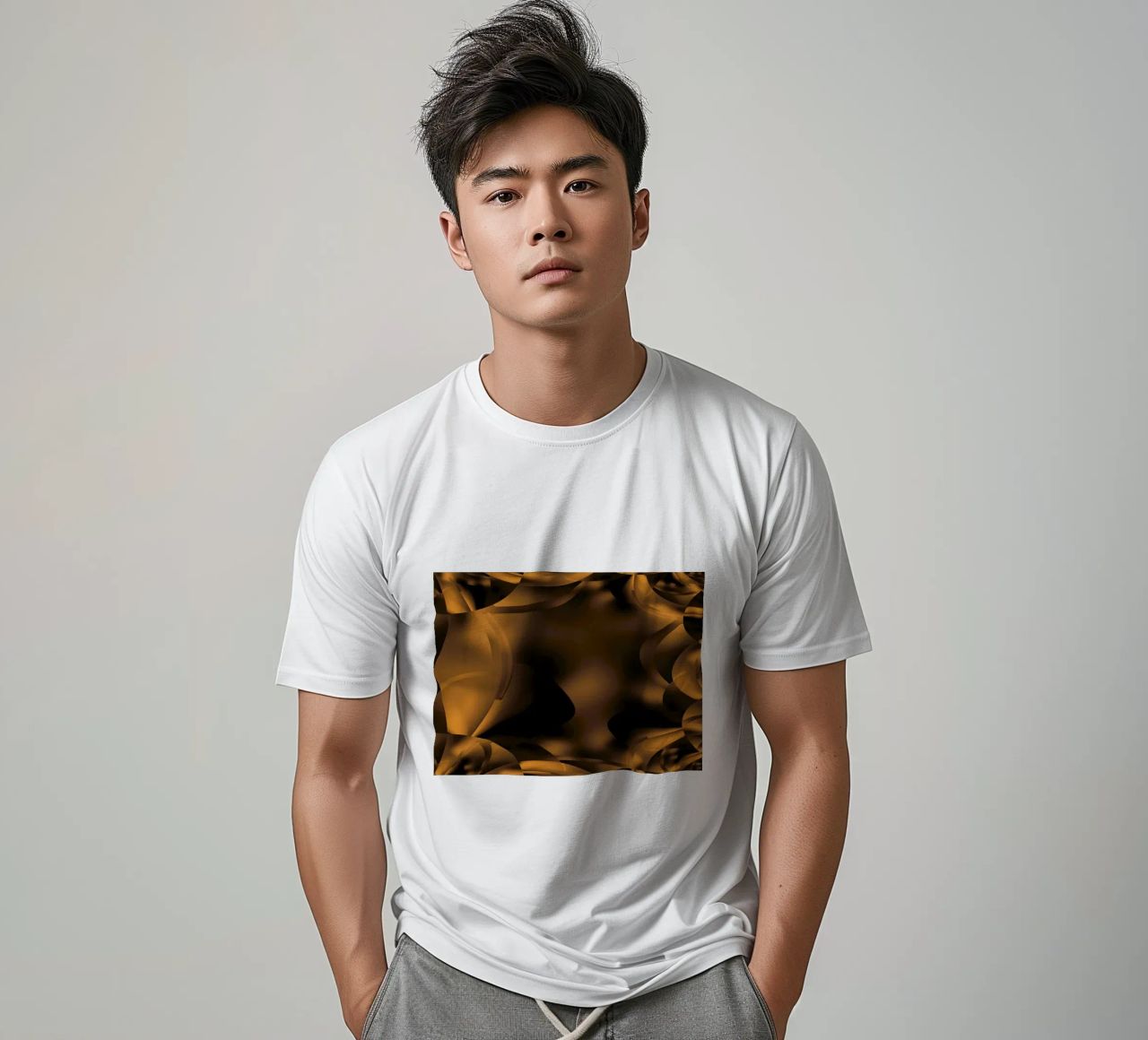 Abstract dynamic fractal patterns in brown and black t-shirt by Something for you