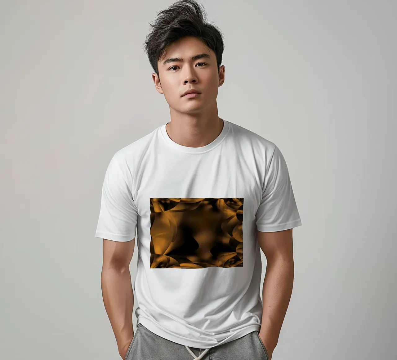Abstract dynamic fractal patterns in brown and black t-shirt by Something for you