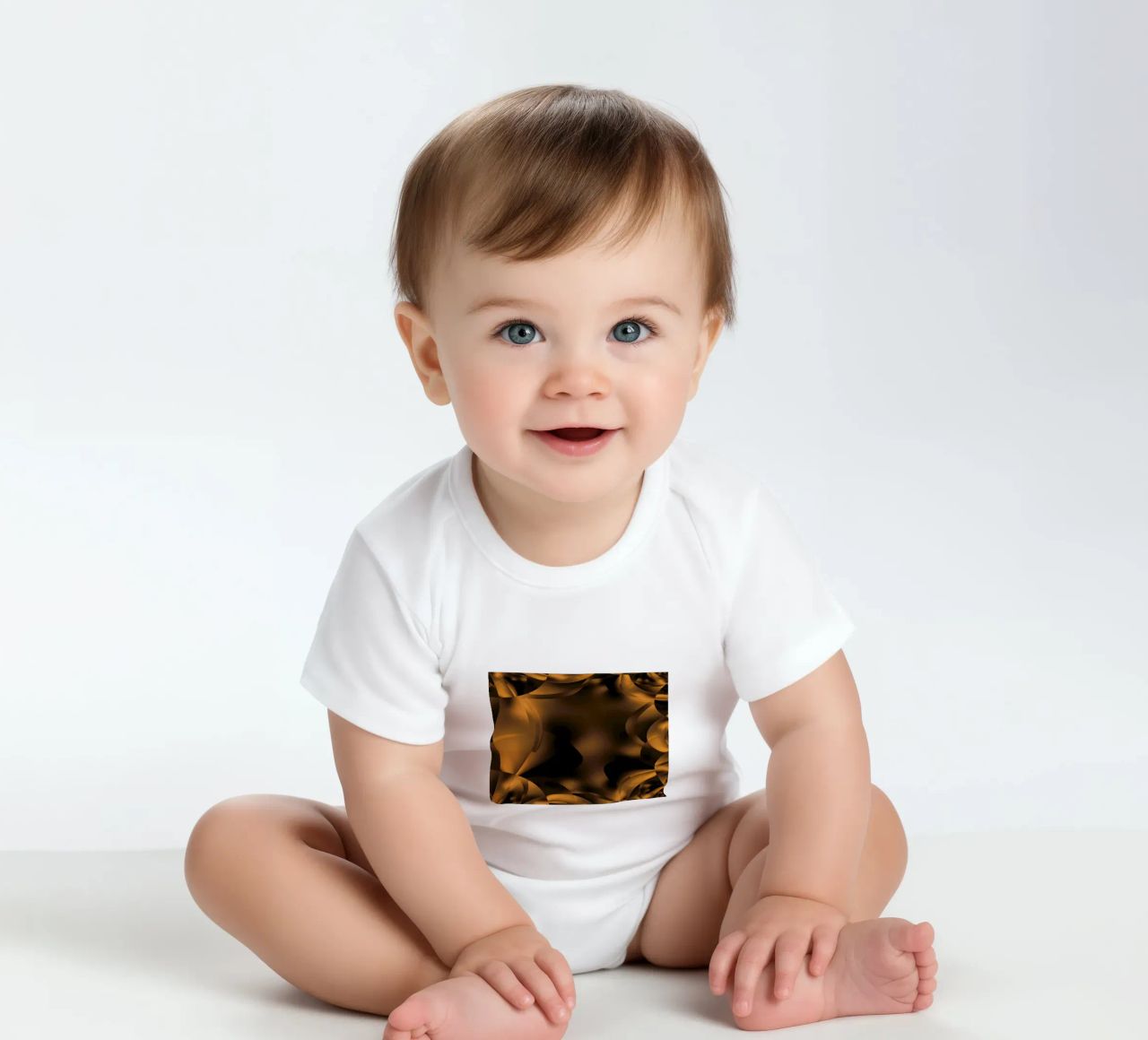 Abstract dynamic fractal patterns in brown and black short-sleeve baby romper by Something for you