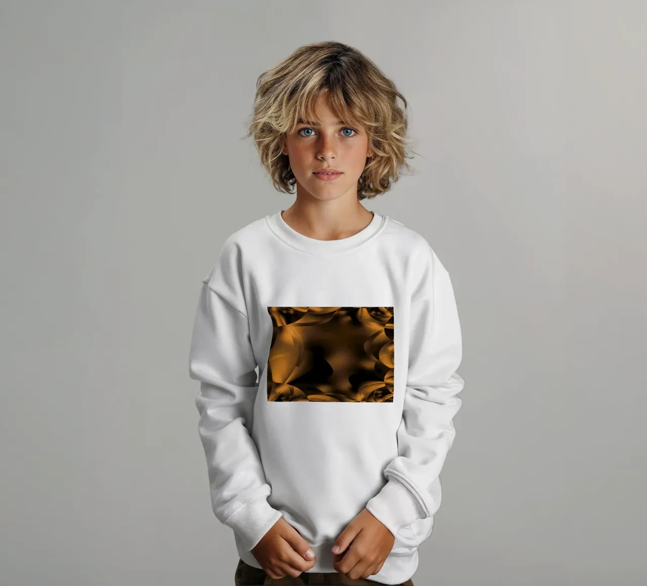 Abstract dynamic fractal patterns in brown and black kids sweatshirt by Something for you
