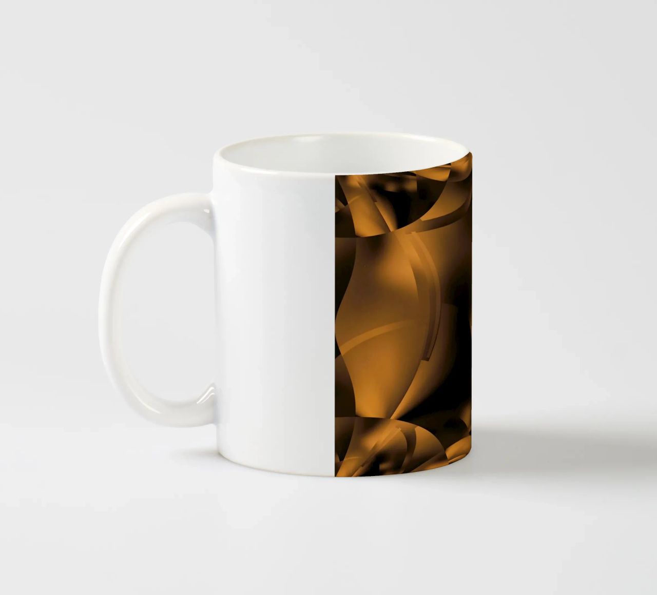 Abstract dynamic fractal patterns in brown and black ceramic mug by Something for you