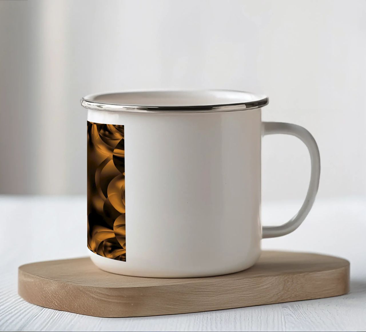 Abstrakte dynamische fraktale Muster in Braun und Schwarz Emaille Tasse von Something for you