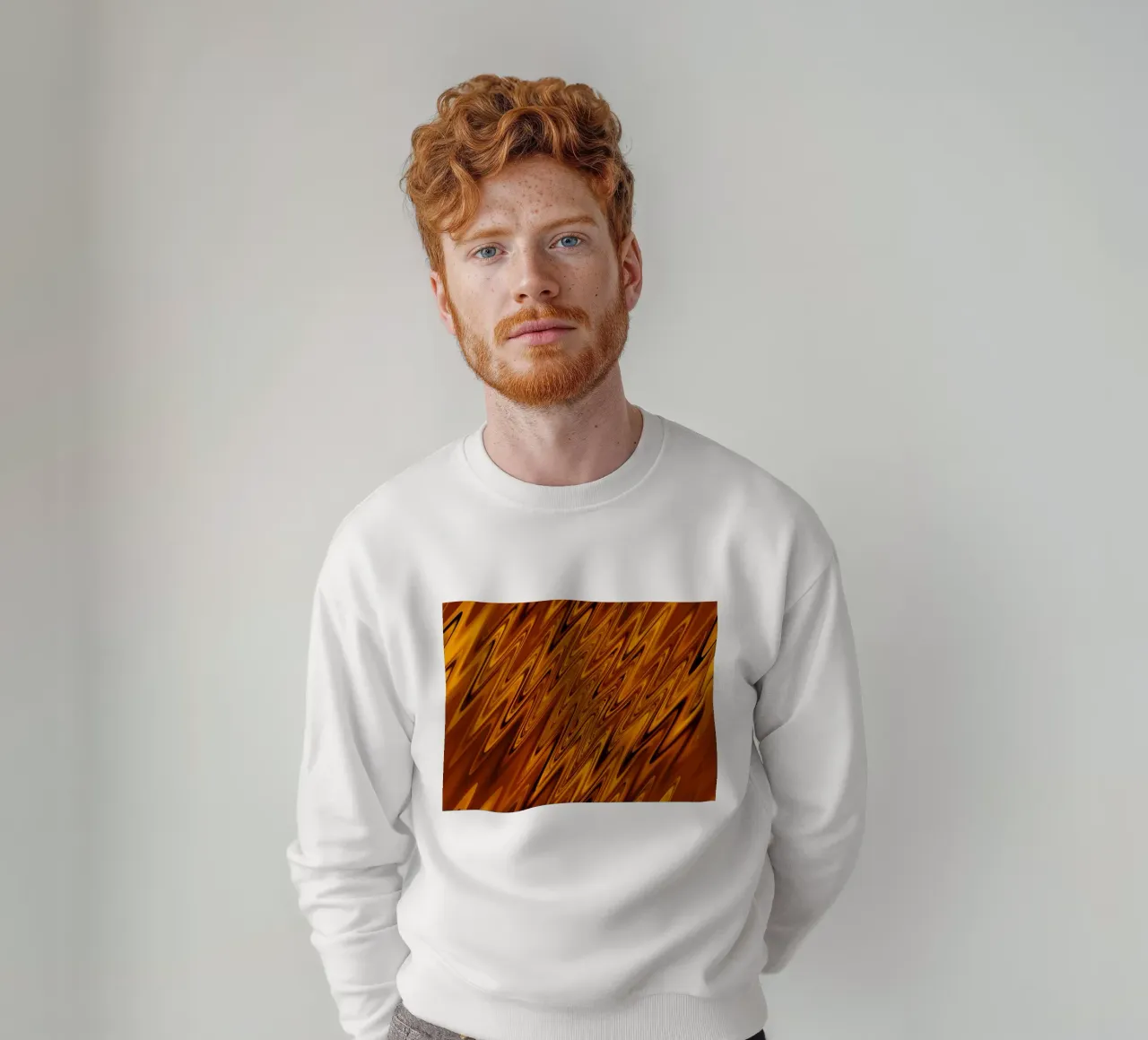 Abstract dynamic wave pattern in orange and red sweatshirt by Something for you