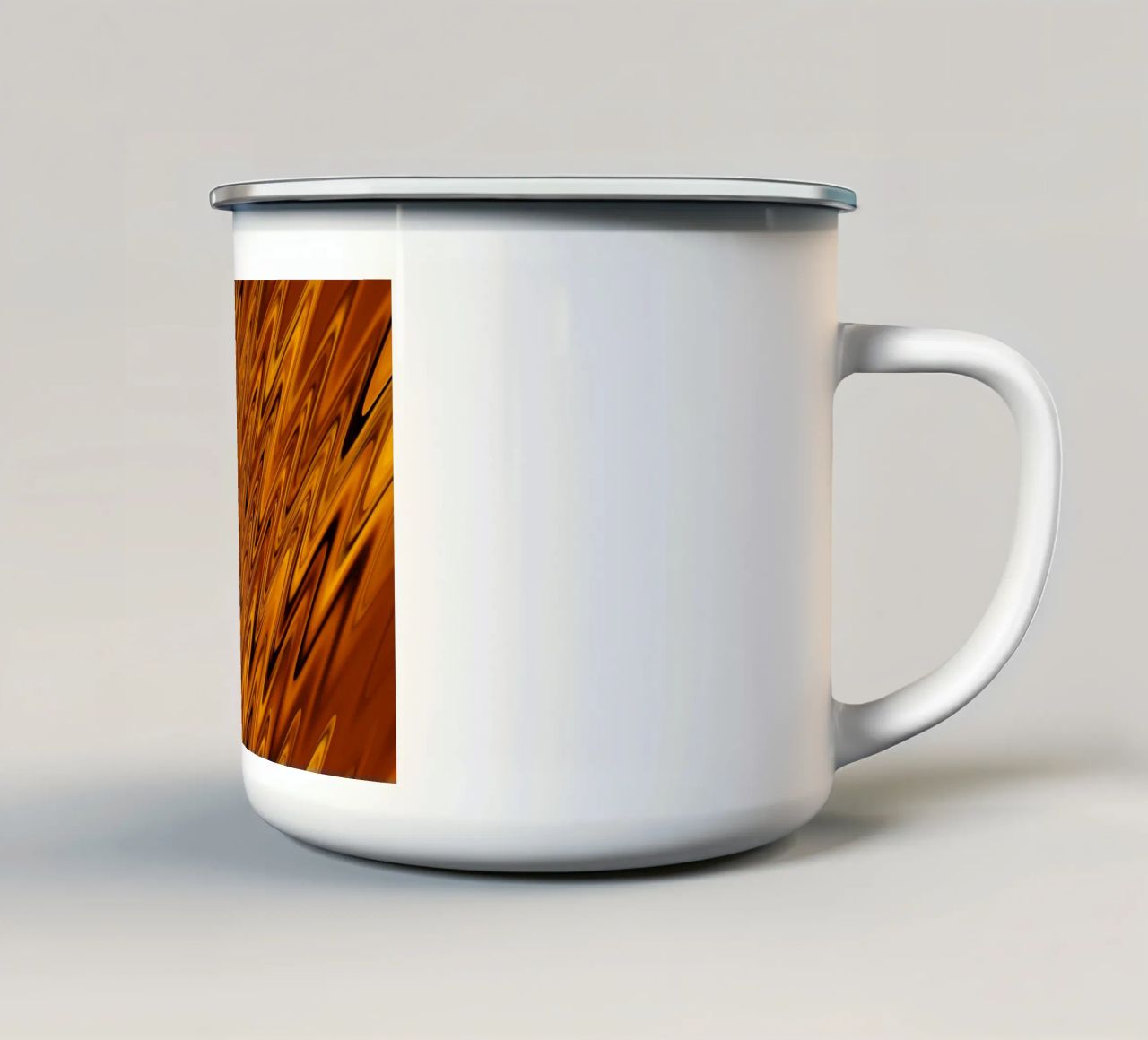 Abstract dynamic wave pattern in orange and red enamel mug by Something for you