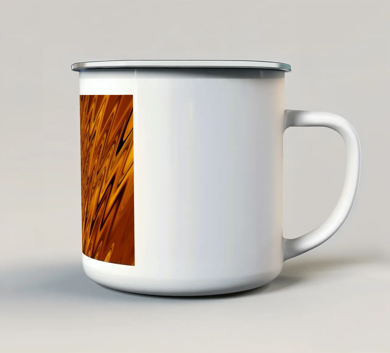 Abstract dynamic wave pattern in orange and red enamel mug by Something for you
