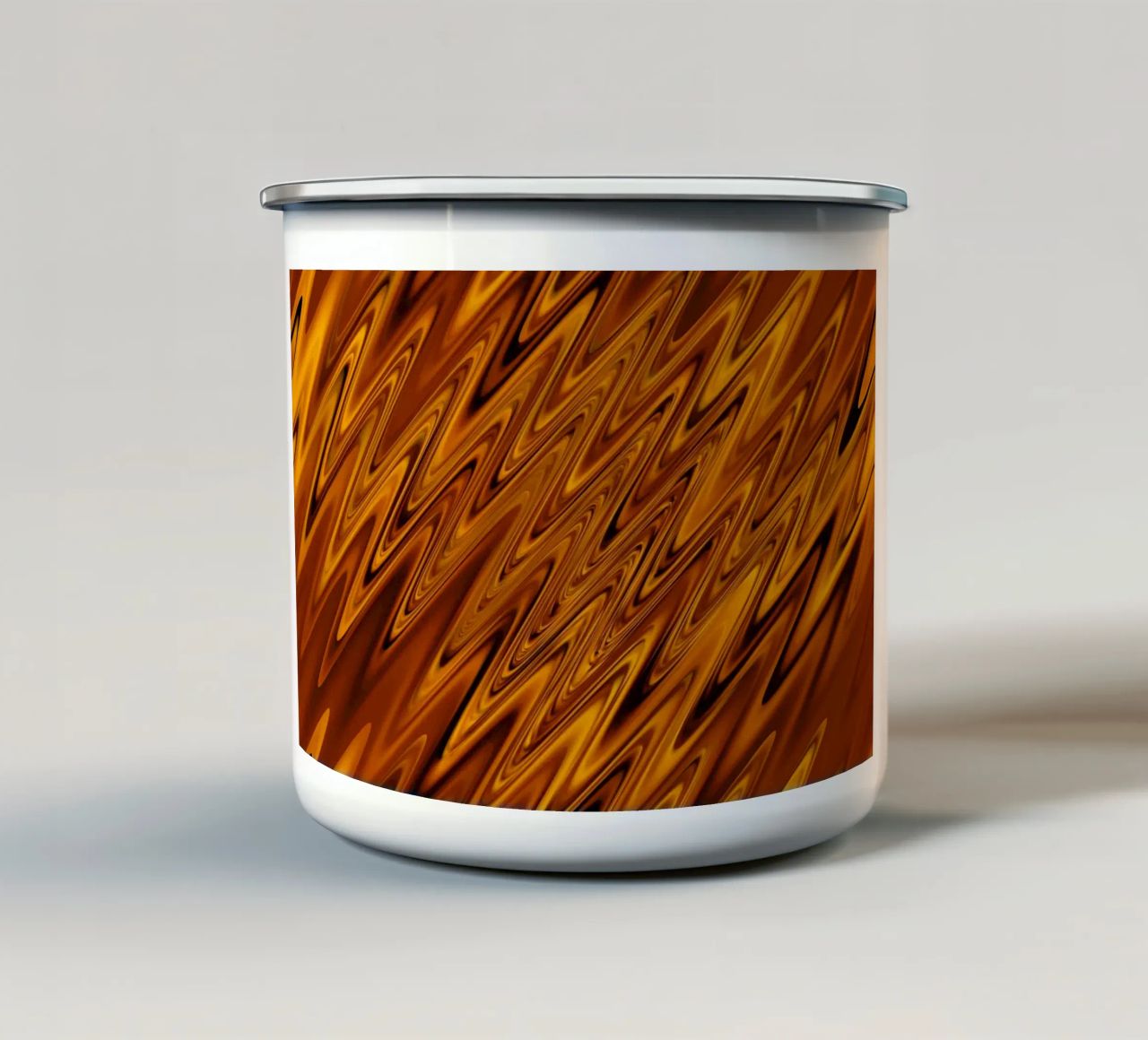 Abstract dynamic wave pattern in orange and red enamel mug by Something for you