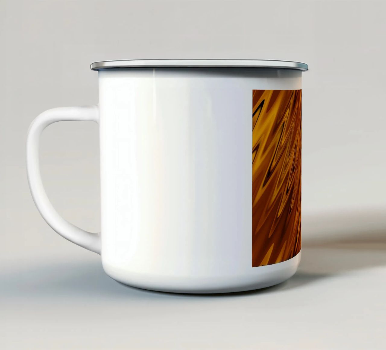Abstract dynamic wave pattern in orange and red enamel mug by Something for you