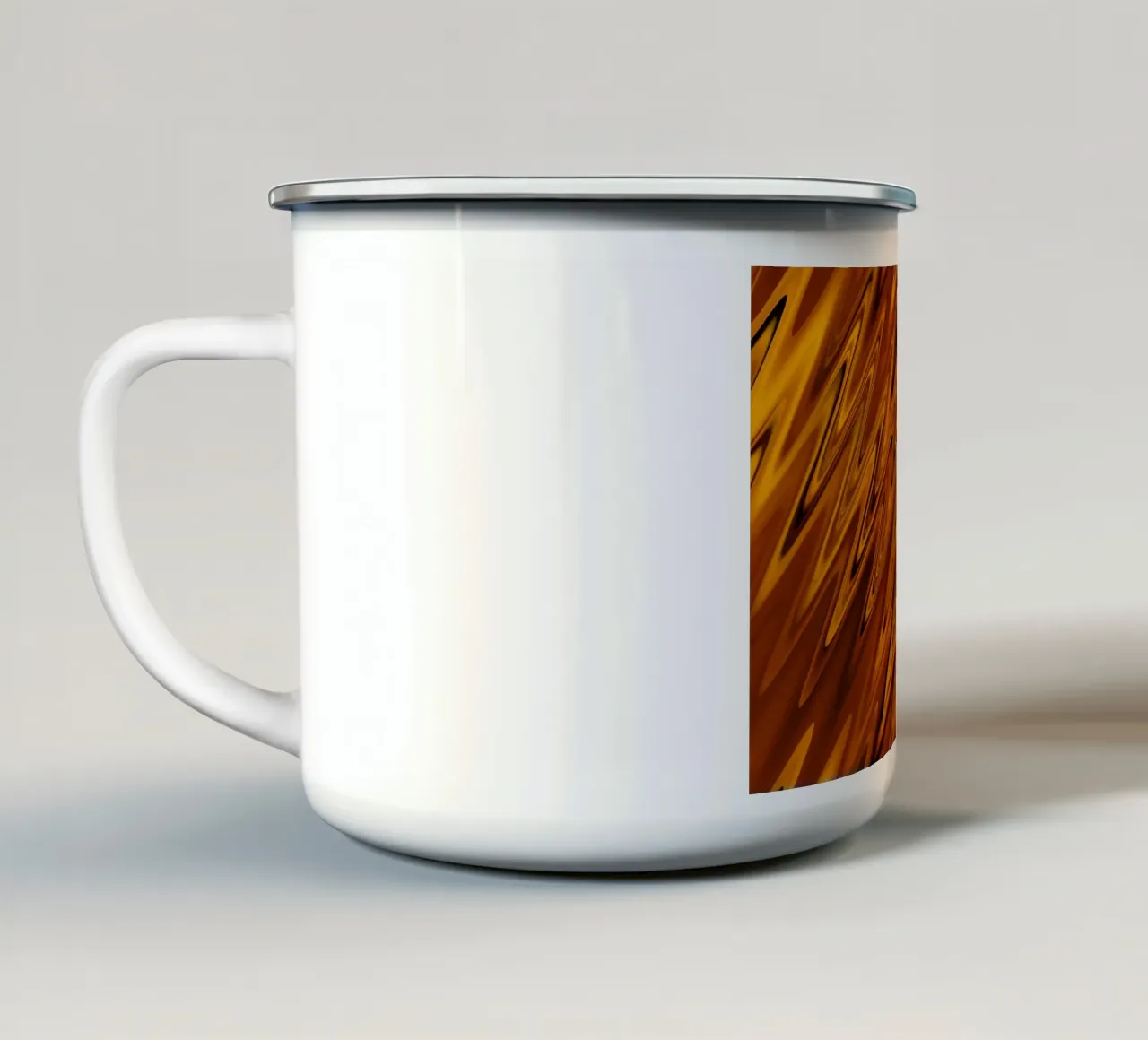 Abstract dynamic wave pattern in orange and red enamel mug by Something for you