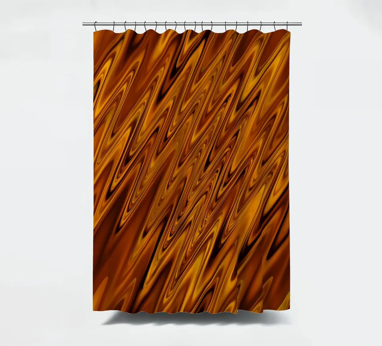 Abstract dynamic wave pattern in orange and red shower curtain by Something for you