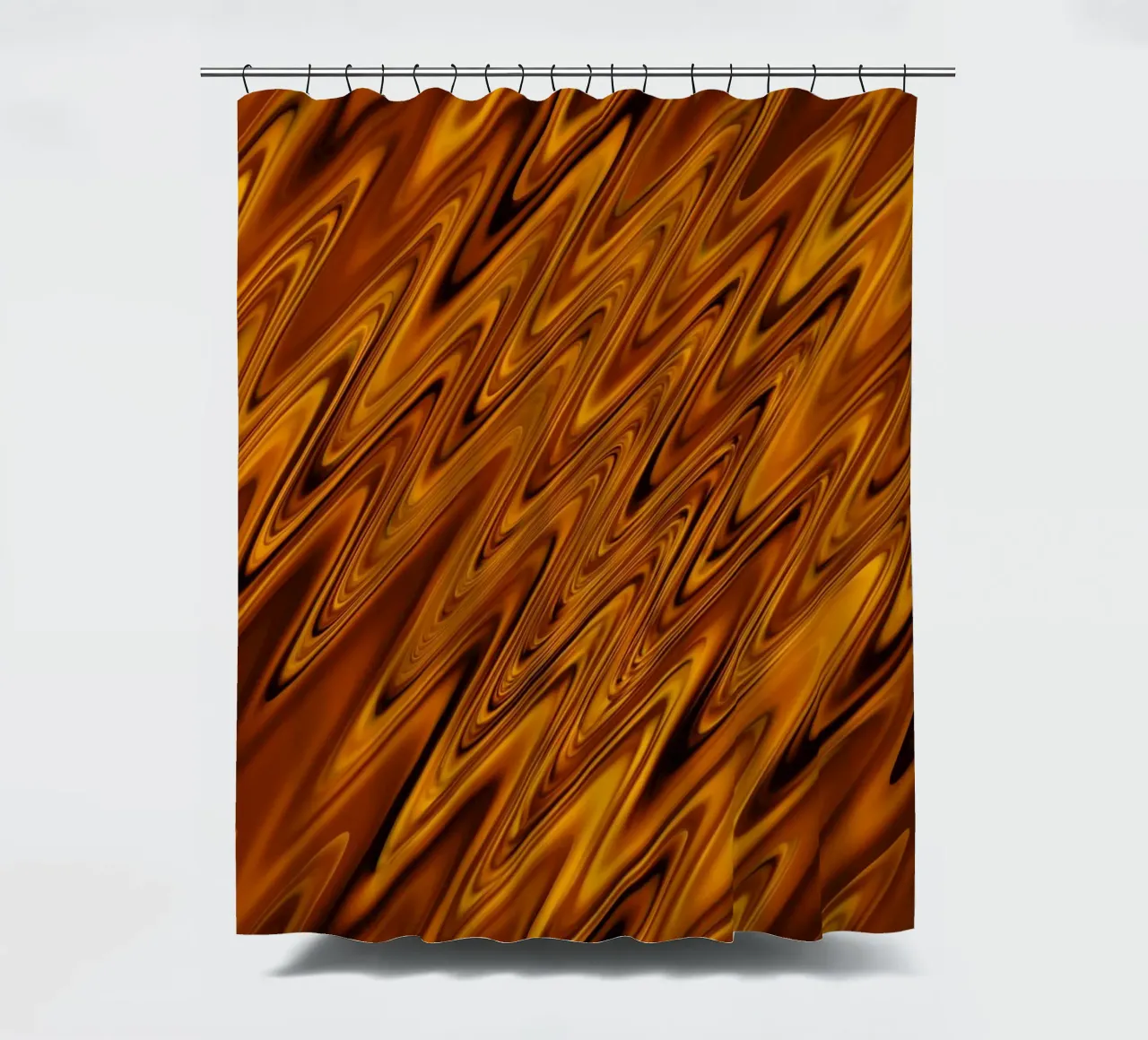 Abstract dynamic wave pattern in orange and red shower curtain by Something for you