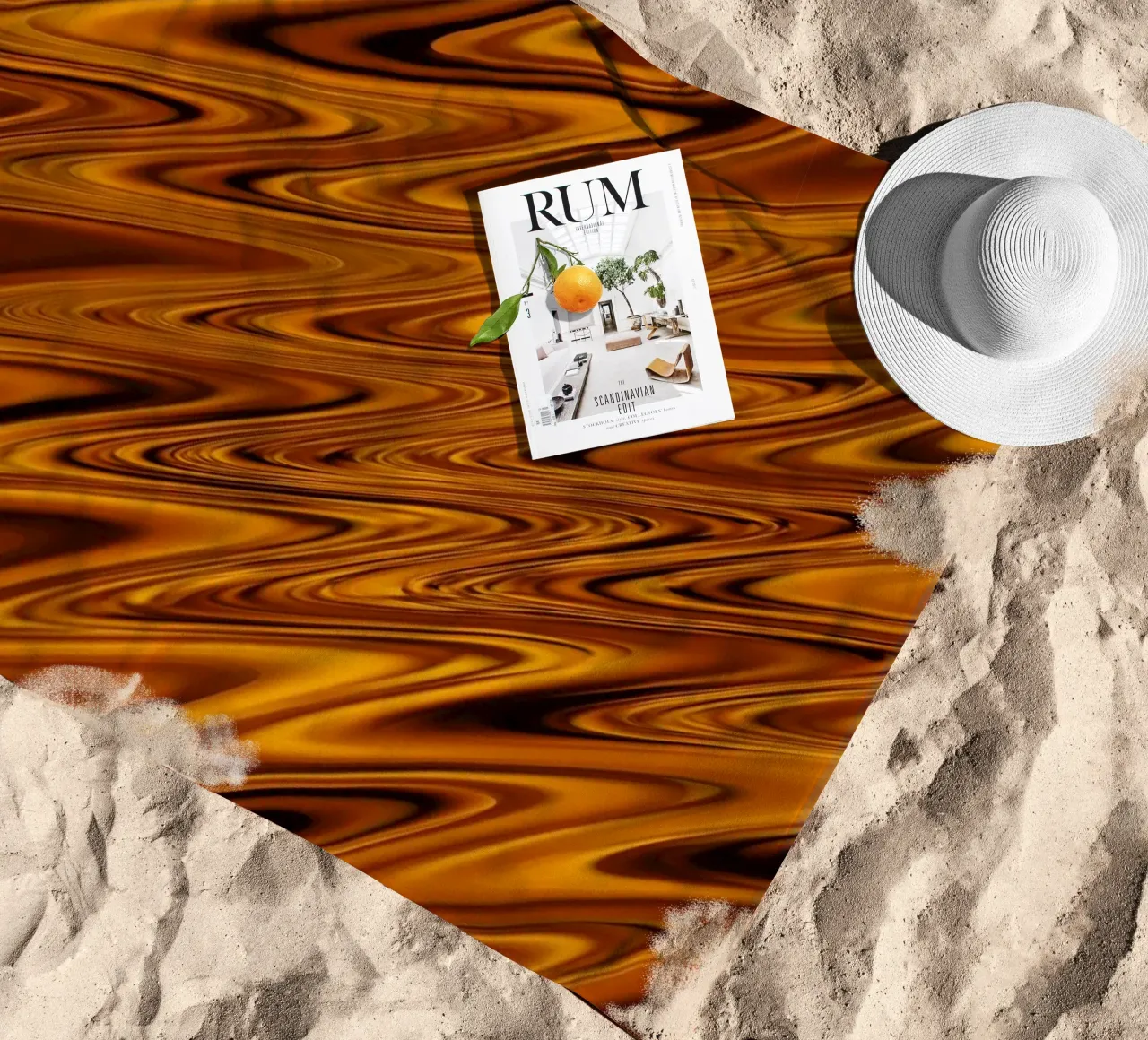 Abstract dynamic wave pattern in orange and red beach towel by Something for you