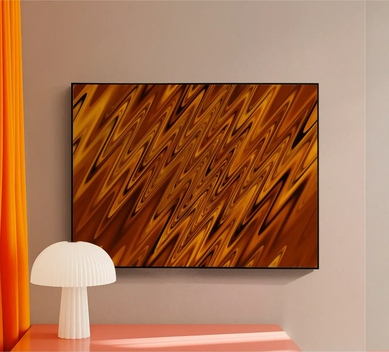 Abstract dynamic wave pattern in orange and red acrylic glass by Something for you