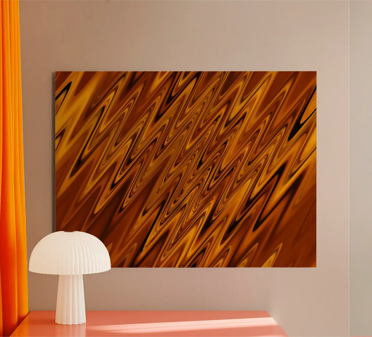 Abstract dynamic wave pattern in orange and red alu-dibond by Something for you