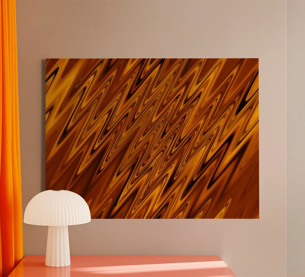 Abstract dynamic wave pattern in orange and red canvas by Something for you