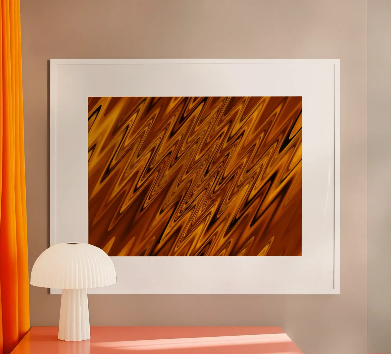 Abstrakte dynamische Wellen Muster in Orange und Rot Hahnemühle von Something for you