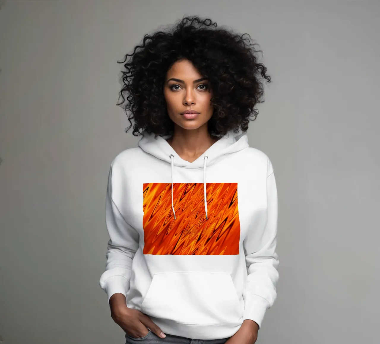 Abstract dynamic waves and patterns in orange and red hoodie by Something for you