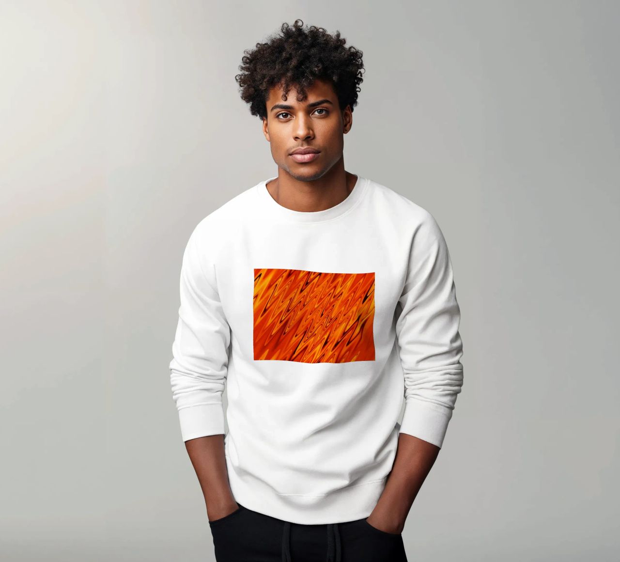 Abstract dynamic waves and patterns in orange and red sweatshirt by Something for you