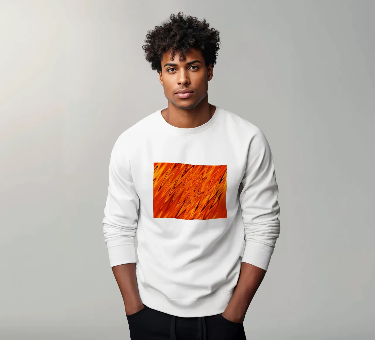 Abstract dynamic waves and patterns in orange and red sweatshirt by Something for you