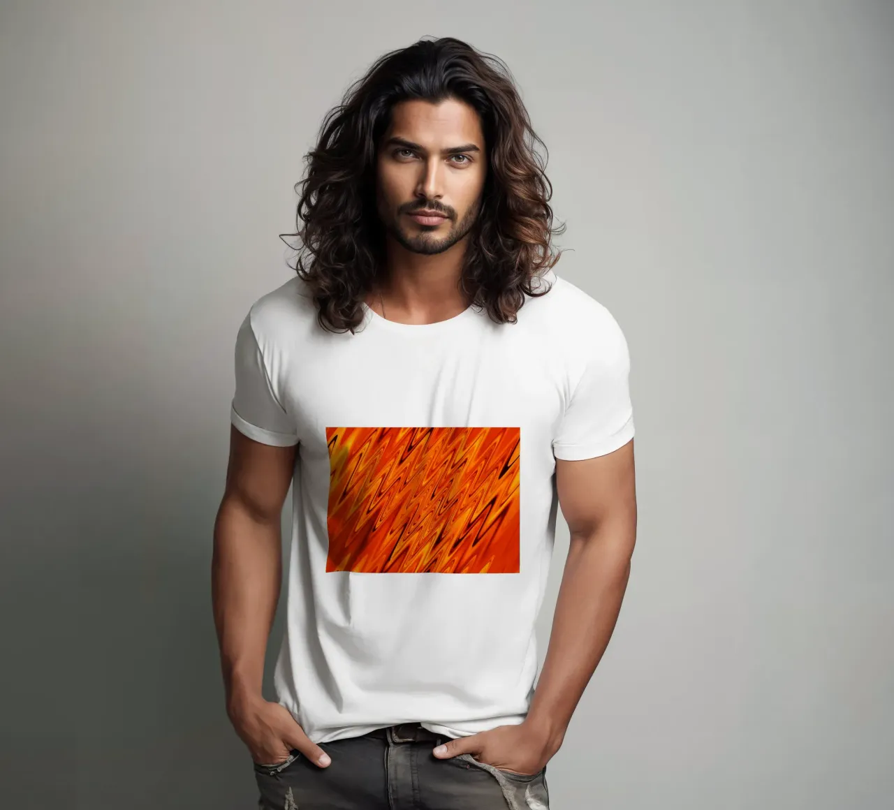 Onde e motivi dinamici astratti in arancione e rosso t-shirt da Something for you