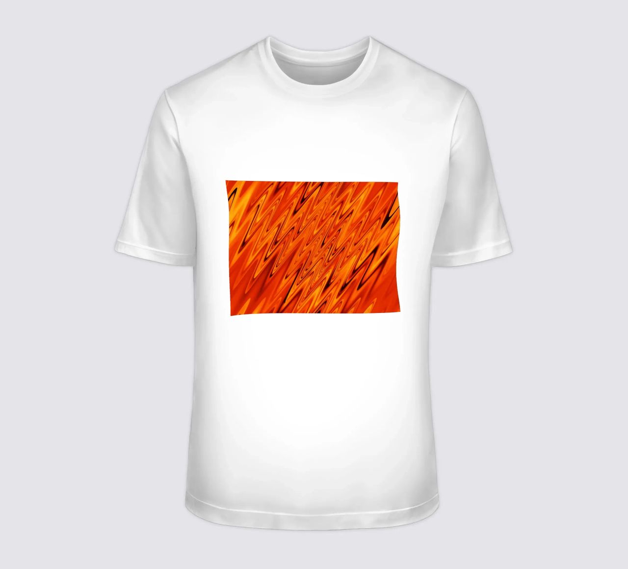 Abstract dynamic waves and patterns in orange and red t-shirt by Something for you