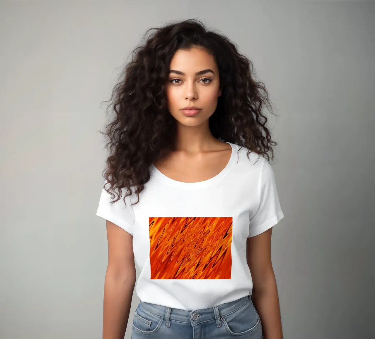 Vagues et motifs dynamiques abstraits en orange et rouge t-shirt ajusté pour femmes de Something for you